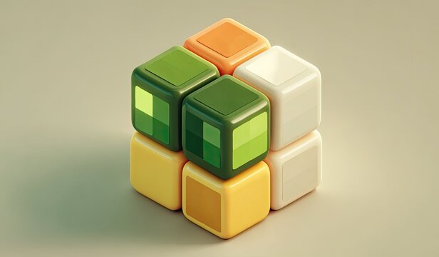 Geometric cube, 4 smaller cubes, pastel colors