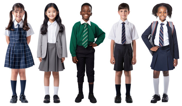 Diverse children in school uniforms