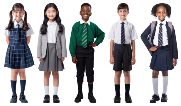 Diverse children in school uniforms