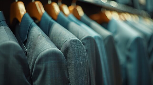 Sophisticated showcase of tailored blue suits displayed in an opulent and luxurious setting