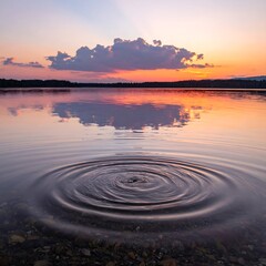 Calm lake sunset ripples