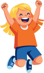 Joyful Child with Arms Raised in Celebration, Jumping with Excitement