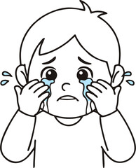 Sad Cartoon Boy with Tears and Covering Face