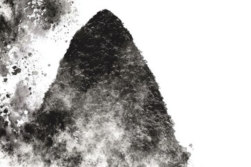 Abstract grayscale mountain peak, textured with ink-like splatter