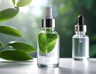 Natural skincare serum bottles