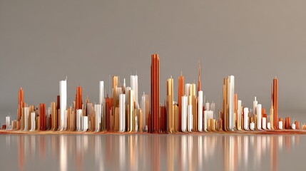 Abstract city skyline, muted colors, geometric shapes