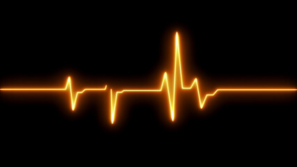 Orange neon electrocardiogram line glowing intensely on a black background pulse rhythm