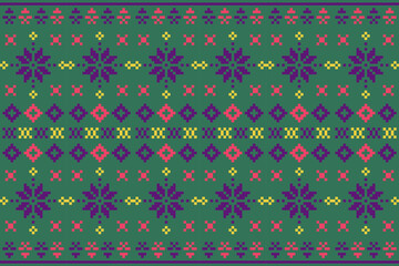 Pixel patterns showcase cultural textile art vibrant colors decorative design close-up unique pixel art