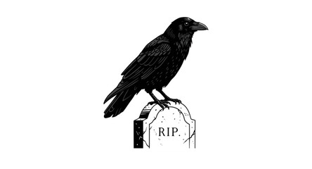 Black crow on the gravestone.