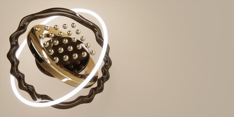 Golden Abstract 3D Rings and Spheres Composition