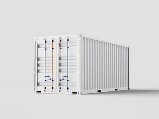 A large, white shipping container is positioned on a plain background. The container has a rectangular shape with corrugated sides and is used for storage or transport.