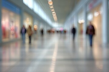 Blurred view of a crowded shopping mall corridor