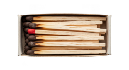 A box of wooden matches with red tips isolated on transparent background