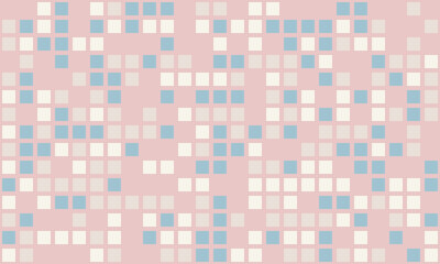 Abstract pastel pink, blue, and beige square pixel pattern.  Modern geometric design ideal for website backgrounds, textiles, or social media.