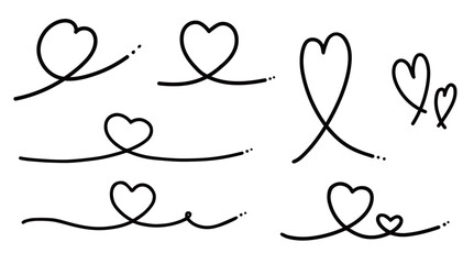 黒いくるんとしたハートのベクターイラストセット素材