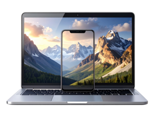 Laptop and Smartphone mockup isolated with transparent screen png