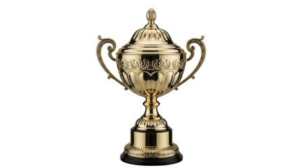 Elegant ornate golden trophy with intricate detailing isolated on transparent background