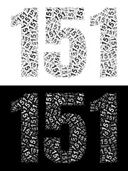 Typography illustration of 151 made from repeating numbers in black and white