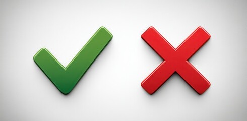 Obraz premium Green checkmark and red cross on a minimalist textured background
