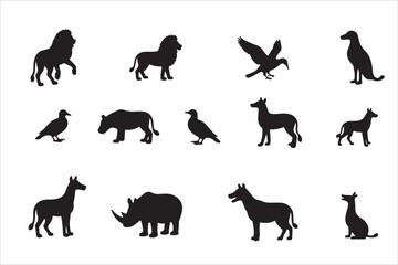 Silhouette of Diverse Animals Lion, Bird, Rhinoceros, Hyena & More