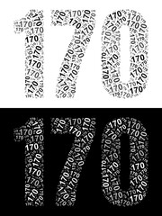 Typography illustration of 170 made from repeating numbers in black and white