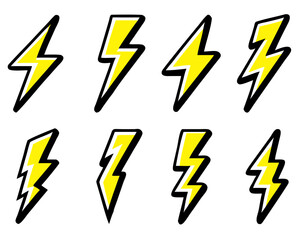 Lightning bolt icon set, Energy and thunder electricity symbol concept, vector Illustration