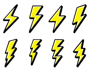 Lightning bolt icon set, Energy and thunder electricity symbol concept, vector Illustration