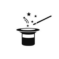 magic hat with wand vector icon, in trendy flat style