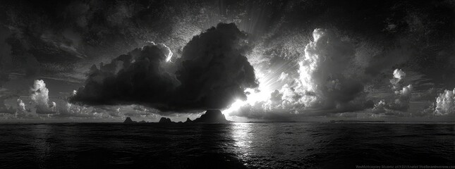 Dramatic monochrome seascape with a dramatic cloud formation over a body of water