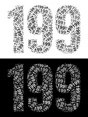 Typography illustration of 199 made from repeating numbers in black and white