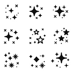 sparkling and twinkling icons set in flat style, sparkling isolated on white background, vector illustration