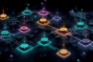 Abstract digital visualization of cryptocurrency blockchain in a futuristic style