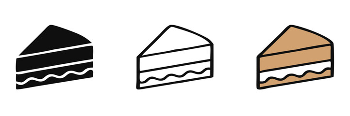 Piece of cake icon in flat style, linear sweet pie isolated on white background, food business concept, vector illustration