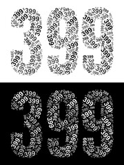 Typography illustration of 399 made from repeating numbers in black and white