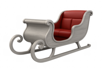 Christmas sleigh with red upholstery on transparent background
