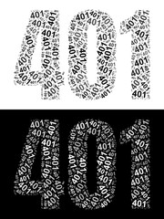 Typography illustration of 401 made from repeating numbers in black and white