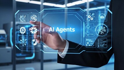  Generative AI supporting business processes with intelligent automation technology. Artificial intelligence analyzing data and generating reports. Businessman using laptop computer. - Powered by Adobe