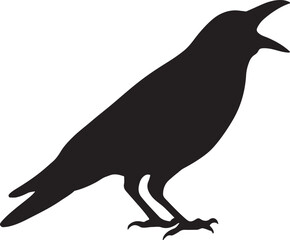 Obraz premium Crow with open beak calling silhouette vector, dramatic design for wildlife, nature, and art.