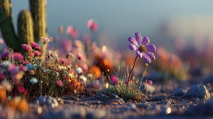 Desert wildflowers in soft light