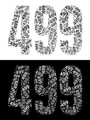 Typography illustration of 499 made from repeating numbers in black and white