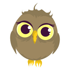 Cute cartoon owl illustration with big eyes isolated on white background