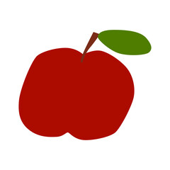 A single, vibrant red apple with a green leaf on a clean white background