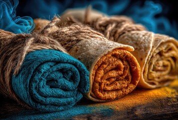 Wrapped treats tied with twine, vibrant colors