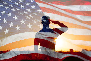 Patriotic American flag with stars and stripes on a map of the United States