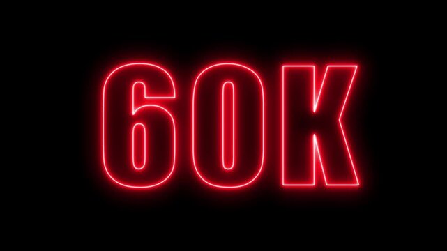 Vibrant glowing neon 60k text animation on a dark black background