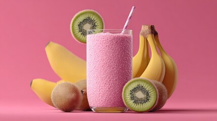 Pink smoothie with kiwi and banana