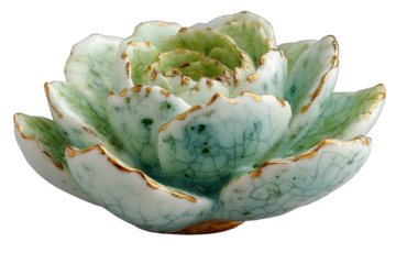 Delicate ceramic flower, light green and teal