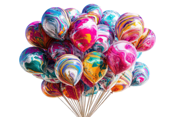 Colorful Marbled Balloons Bunch on Transparent Background