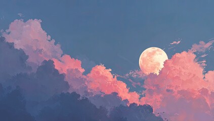 Pastel moon bathed in clouds