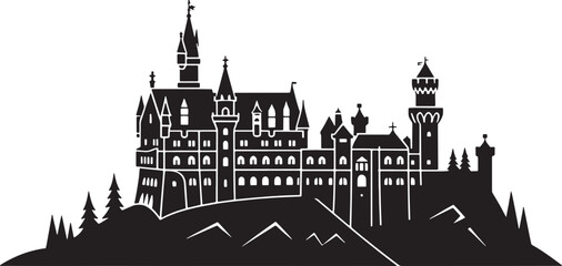 Obraz premium Enchanting Castle Silhouette A Timeless Fortress of Imagination and Wonder in Vector Art